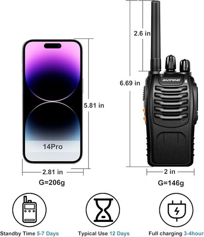 BAOFENG Walkie Talkies Long Range for Adults with 4 Rechargeable Batteries Earpiece, Two Way Radio BAOFENG BF-88A Portable 2 Way Radio for Family Hiking Camping-2 Pack in Kuwait