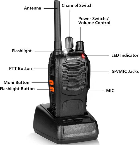 BAOFENG Walkie Talkies Long Range for Adults with 4 Rechargeable Batteries Earpiece, Two Way Radio BAOFENG BF-88A Portable 2 Way Radio for Family Hiking Camping-2 Pack in Kuwait