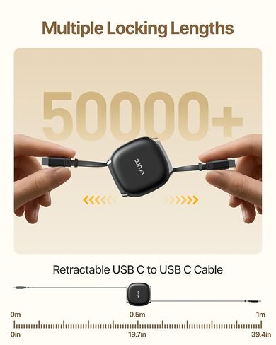 شاحن VRURC C USB قابل للسحب - كابل شحن سريع 240 وات متعدد الشحن قابل للسحب USB C إلى USB C كابل تخزين سريع متوافق مع السيارة والسفر بطول 3.3 قدم 48 فولت 3.25 أمبير in Kuwait