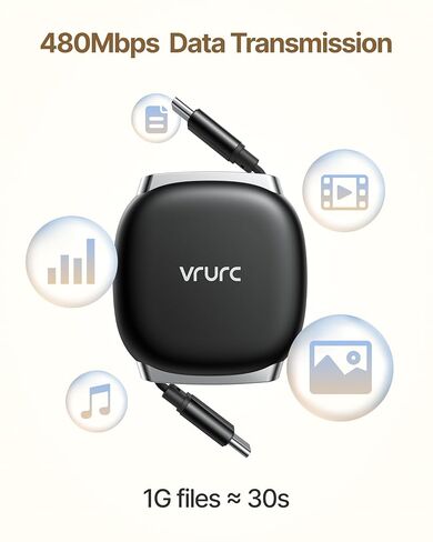 شاحن VRURC C USB قابل للسحب - كابل شحن سريع 240 وات متعدد الشحن قابل للسحب USB C إلى USB C كابل تخزين سريع متوافق مع السيارة والسفر بطول 3.3 قدم 48 فولت 3.25 أمبير in Kuwait