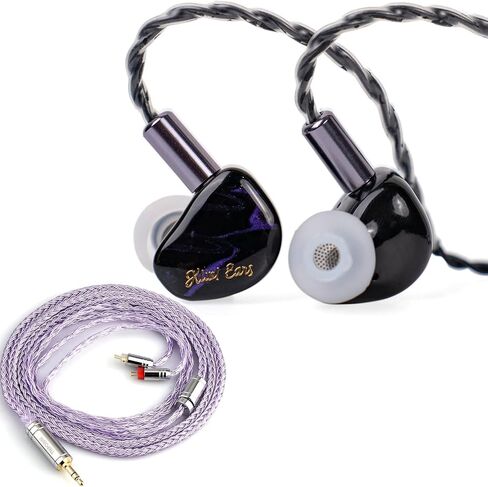 سماعات أذن Linsoul Kiwi Ears Cadenza داخل الأذن (أرجوانية) + كابل أرجواني مطلي بالفضة من Tripowin Zonie 16 Core (2pin-0.78mm، 3.5mm) in Kuwait