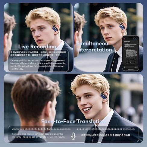 168 Languages AI Live Translation Earbuds, 4-in-1 Smart Mode Bluetooth 5.4 Touch Screen Earphones Real-Time Headphones Translator, Fit iOS and Android Ideal for Business and Learning, Deep Blue in Kuwait