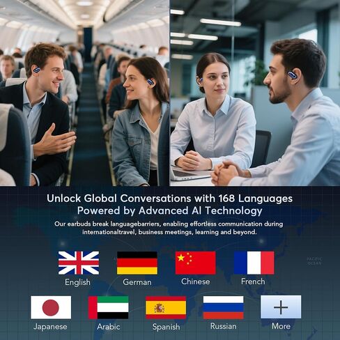 168 Languages AI Live Translation Earbuds, 4-in-1 Smart Mode Bluetooth 5.4 Touch Screen Earphones Real-Time Headphones Translator, Fit iOS and Android Ideal for Business and Learning, Deep Blue in Kuwait
