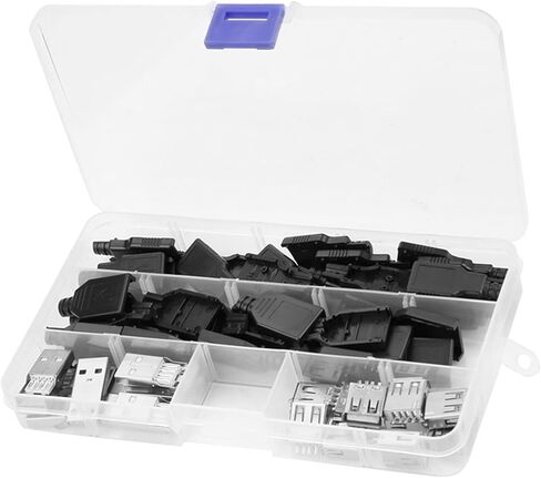 Dan&Dre 18 * 10 * 20PcsSet Type A 2.0 USB Conne3 20PcsSet Type A 2.0 USB Male 4 Pin Plug Socket Adapter with Black Plastic Cover Crimp Connector 4 Pin in Kuwait