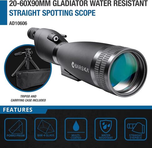 نطاق اكتشاف Barska Gladiator مقاس 20-60 × 90 مم - مقاوم للماء، ومضاد للضباب، ومنظر مستقيم، وبصريات متعددة الطبقات، ودرع مطاطي، ومظلة شمسية مدمجة - للصيد ومراقبة الطيور وفي الهواء الطلق in Kuwait