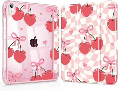 حافظة Mektron اللامعة لجهاز iPad 2025 مقاس 11 بوصة A16 chip الجيل الحادي عشر Fit 2022 iPad الجيل العاشر 10.9 بوصة، غطاء نحيف لامع مع غطاء خلفي شفاف لامع وغطاء ذكي قابل للطي - شبكة وردية كرزية in Kuwait