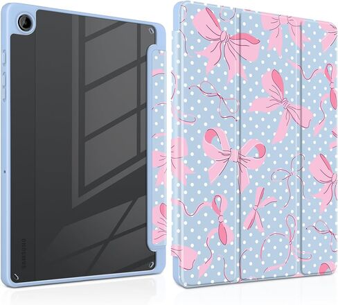 MEEgoodo Case for Samsung Galaxy Tab A11 Plus 2026/A9 Plus 11 inch 2024, (Fit Model SM-X230/X236/X238/X210/X216/X218), Tablet Case with Silk Texture & PC Clear Back Cover,White Polka Dots & Pink Bows in Kuwait