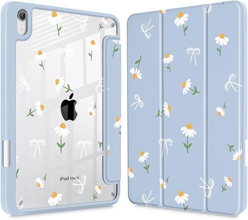 حافظة لجهاز iPad mini (A17 Pro، الجيل السابع) 2024/iPad Mini (الجيل السادس) 8.3 بوصة، مع [حامل قلم رصاص مدمج] غطاء مقاوم للصدمات مع غطاء خلفي شفاف شفاف وتنشيط/غفو تلقائي - أقواس زرقاء in Kuwait