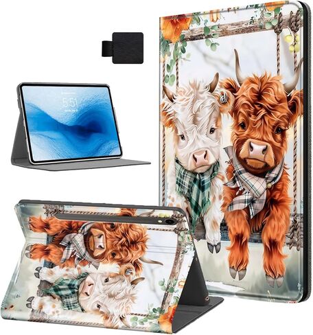Samsung Galaxy Tab S9/S9 FE/S10 FE Tablet Case, Auto Sleep/Wake, Cute Highland Cow Leather Fplio Cover with Hard TPU Back Shell, Multi-Viewing Angles Flip for Tab S9/S9 FE/S10 FE Case in Kuwait