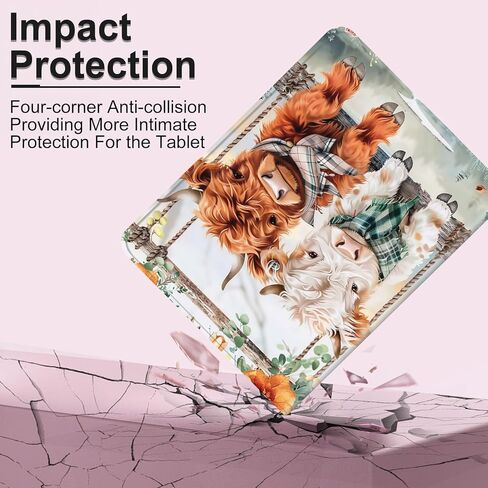 Samsung Galaxy Tab S9/S9 FE/S10 FE Tablet Case, Auto Sleep/Wake, Cute Highland Cow Leather Fplio Cover with Hard TPU Back Shell, Multi-Viewing Angles Flip for Tab S9/S9 FE/S10 FE Case in Kuwait