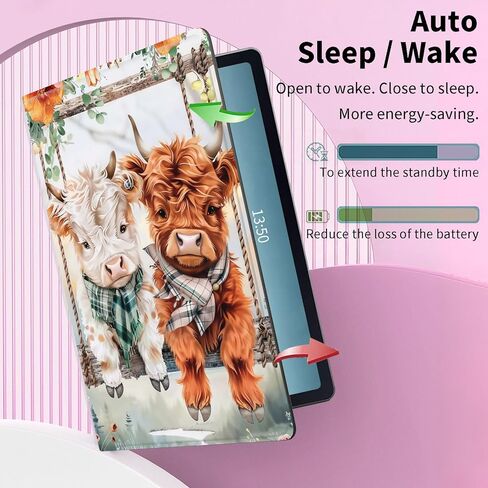 Samsung Galaxy Tab S9/S9 FE/S10 FE Tablet Case, Auto Sleep/Wake, Cute Highland Cow Leather Fplio Cover with Hard TPU Back Shell, Multi-Viewing Angles Flip for Tab S9/S9 FE/S10 FE Case in Kuwait