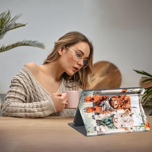 Samsung Galaxy Tab S9/S9 FE/S10 FE Tablet Case, Auto Sleep/Wake, Cute Highland Cow Leather Fplio Cover with Hard TPU Back Shell, Multi-Viewing Angles Flip for Tab S9/S9 FE/S10 FE Case in Kuwait