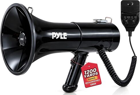 مكبر صوت Pyle Megaphone PA Bullhorn - مع صفارة إنذار مدمجة 50 وات للتحكم في مستوى الصوت ووظيفة التسجيل - مثالي لكرة القدم أو البيسبول أو مشجعي التشجيع أو المدربين أو تدريبات السلامة PMP58U in Saudi Arabia