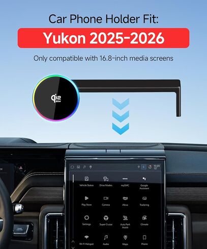 حامل هاتف شاحن سيارة لاسلكي سريع Qi2.2 Max 25W لشاشة GMC Yukon/Yukon XL 2025-2026 مقاس 16.8 بوصة، حامل هاتف مغناطيسي متوافق مع MagSafe in Kuwait