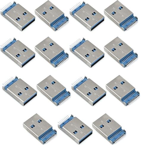 15 قطعة USB-AM 3.0 ذكر المقبس وصلة مرفاع 9 دبوس SMT 180 درجة موصل PCB، محول استبدال الإصلاح، أزرق، WuJuntool in Kuwait
