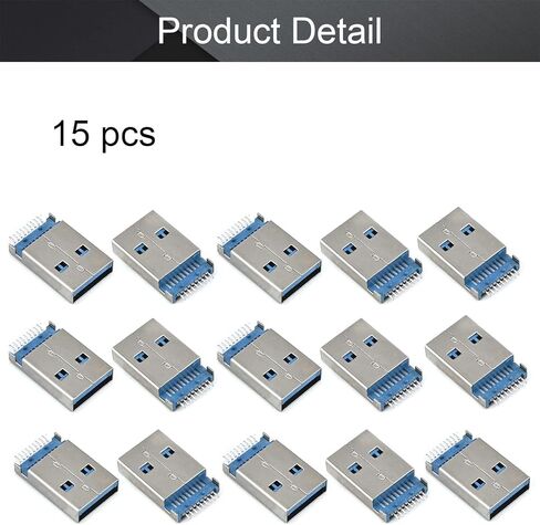 15 قطعة USB-AM 3.0 ذكر المقبس وصلة مرفاع 9 دبوس SMT 180 درجة موصل PCB، محول استبدال الإصلاح، أزرق، WuJuntool in Kuwait