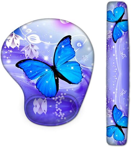Keyboard Wrist Rest Pad and Mouse Wrist Rest Support Mouse Pad - Ergonomic Support -Non-Slip Backing Memory Form- Durable & Comfortable for Easy Typing & Pain Relief (Blue Butterfly) in Kuwait