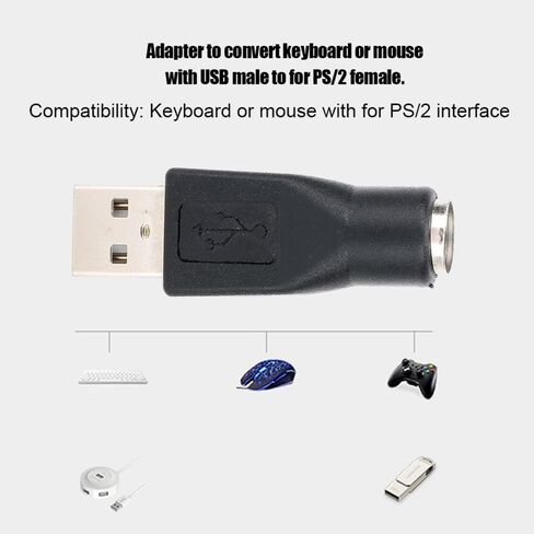 4 حزم محول PS/2 إلى USB - محول PS/2 أنثى إلى USB ذكر للوحة المفاتيح والماوس، محول معدني، التوصيل والتشغيل in Kuwait