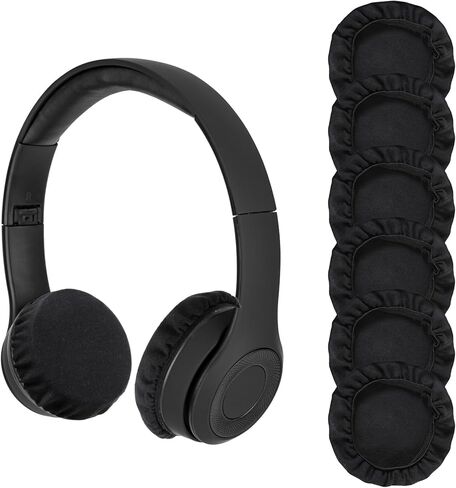 6pcs Fabric Headphone Ear Covers, Black Washable Ear Pad Cover Stretchable Earcup Nylon Cotton Headphone Protector Sweat Headset Cloth Fit 1.96" to 4.3 in Kuwait