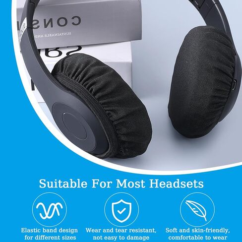 6pcs Fabric Headphone Ear Covers, Black Washable Ear Pad Cover Stretchable Earcup Nylon Cotton Headphone Protector Sweat Headset Cloth Fit 1.96" to 4.3 in Kuwait