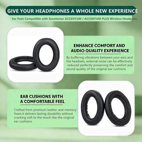 Upgrade Earpads Memory Foam Ear Cushion Replacement Compatible with Sennheiser ACCENTUM Plus/ACCENTUM Wireless Bluetooth Headphones(Black Protein Leather) in Kuwait