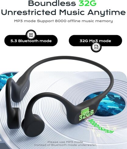 سماعات رأس رياضية مفتوحة للأذن من DEMICEA، سماعات أذن لاسلكية للتوصيل العظمي، مشغل MP3 مدمج بسعة 32 جيجابايت، مع ميكروفون، IP68، مقاومة للعرق والماء، بطارية تصل إلى 8 ساعات، بلوتوث 5.3، للجري والسباحة والتدريبات in Kuwait