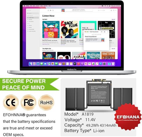 A1819 A1706 Laptop Battery Replacement for MacBook Pro 13 inch A1706 (Late 2016 Mid 2017) EMC 3071 3163 MLH12LL/A MPXV2LL/A MLVP2LL/A MNQF2LL/A MNQG2LL/A 11.4V 49.2Wh 4314mAh in Kuwait