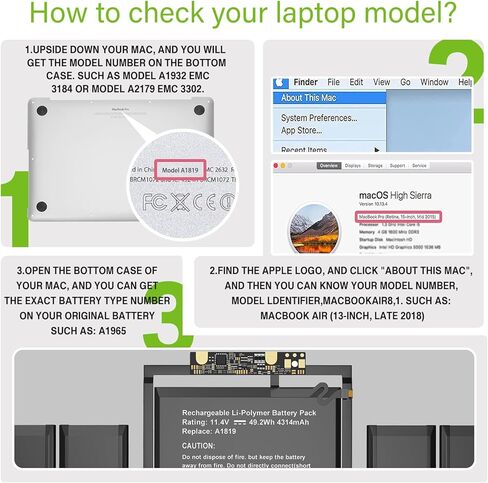 A1819 A1706 Laptop Battery Replacement for MacBook Pro 13 inch A1706 (Late 2016 Mid 2017) EMC 3071 3163 MLH12LL/A MPXV2LL/A MLVP2LL/A MNQF2LL/A MNQG2LL/A 11.4V 49.2Wh 4314mAh in Kuwait