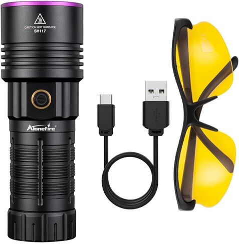 ALONEFIRE SV117 70W Professional UV Flashlight 365nm Digital Display USB-C Rechargeable with Protective Glasses in Kuwait