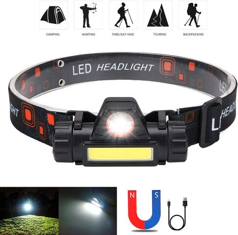 2 Pack Rechargeable Forehead Head Light - Night Walking Construction Headlamp USB 2000 Lumens Waterproof LED Lights Rotation Adjustment Modes for Camping Fishing Garage Work Headlight Flashlight in Kuwait