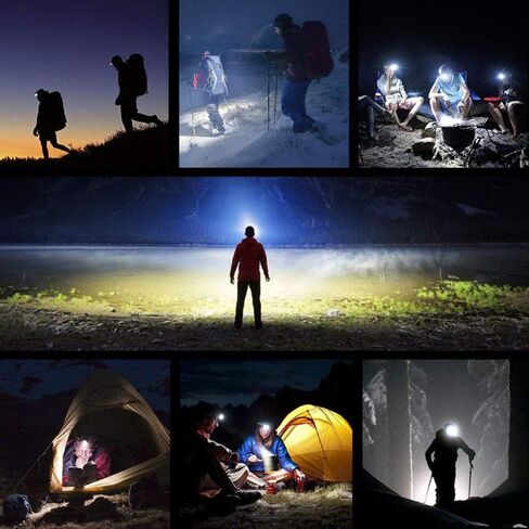 2 Pack Rechargeable Forehead Head Light - Night Walking Construction Headlamp USB 2000 Lumens Waterproof LED Lights Rotation Adjustment Modes for Camping Fishing Garage Work Headlight Flashlight in Kuwait