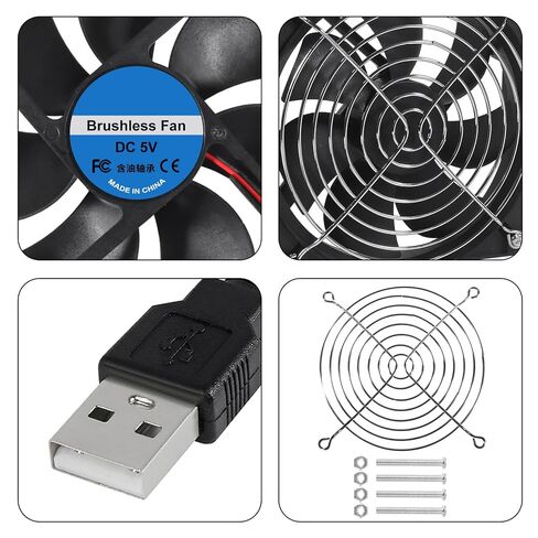 2 قطعة 120 مم × 25 مم مروحة تبريد USB 5 فولت مروحة مزدوجة بدون فرشاة مع كابل USB لجهاز الاستقبال ومكبر الصوت وحافظة الكمبيوتر وجهاز توجيه جهاز العرض، 120 × 120 × 25 مم in Kuwait