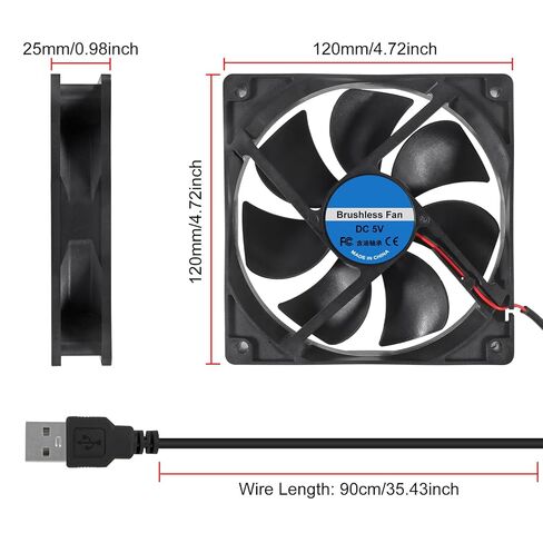 2 قطعة 120 مم × 25 مم مروحة تبريد USB 5 فولت مروحة مزدوجة بدون فرشاة مع كابل USB لجهاز الاستقبال ومكبر الصوت وحافظة الكمبيوتر وجهاز توجيه جهاز العرض، 120 × 120 × 25 مم in Kuwait