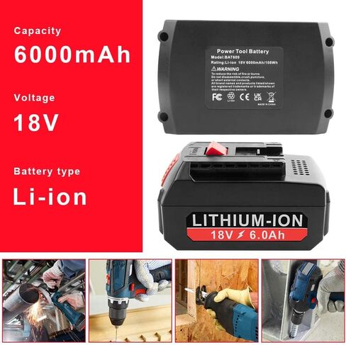 بطارية ليثيوم Labtec BAT609 18 فولت 6000 مللي أمبير في الساعة بديلة لبوش 18 فولت 17618، 17618-01، 24618-01، 25618، 26618، 37618 بطارية أدوات كهربائية لاسلكية in Kuwait