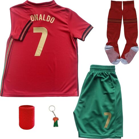 طقم جيرسي وجوارب قصيرة من ORGBRAIN Ronaldo #7 Home للأطفال لكرة القدم وكرة القدم بمقاسات شبابية in Kuwait