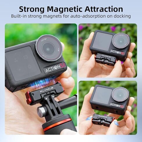 Action 5 Pro حامل مغناطيسي سريع الفك، محول من سبائك الألومنيوم يدور أفقيًا 360 درجة لـ DJI OSMO Action 5 Pro/4/3/360، مع فتحة ملولبة 1/4 بوصة وكاميرا عمل قابلة للطي لملحقات الحامل ثلاثي القوائم in Kuwait