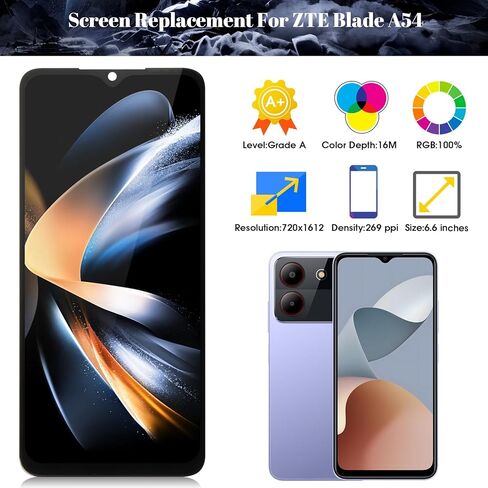 for ZTE Blade A54 LCD Screen Replacement for ZTE Blade A54 LCD Display Touch Digitizer Assembly Repair Parts Kits Without Frame(Black) in Kuwait