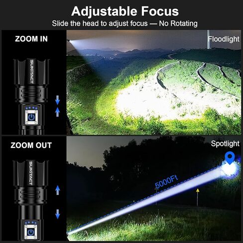 مصابيح Sunitact الكاشفة عالية اللومن القابلة لإعادة الشحن - 20000LM 30W ضوء فلاش LED فائق السطوع | شعاع 5000 قدم و12 ساعة طويل الأمد USB مصباح يدوي للشرطة عالي الطاقة للمنزل/التخييم/المشي لمسافات طويلة/الطوارئ in Kuwait