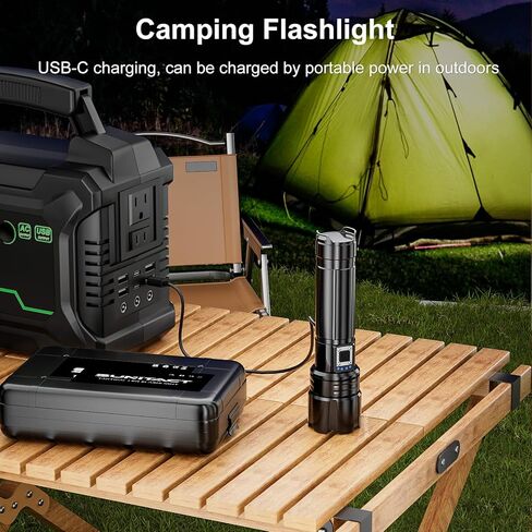 مصابيح Sunitact الكاشفة عالية اللومن القابلة لإعادة الشحن - 20000LM 30W ضوء فلاش LED فائق السطوع | شعاع 5000 قدم و12 ساعة طويل الأمد USB مصباح يدوي للشرطة عالي الطاقة للمنزل/التخييم/المشي لمسافات طويلة/الطوارئ in Kuwait