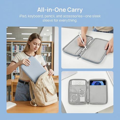 12.9 Inch Tablet Sleeve Bag, Portable Carrying Case with Lanyard, Waterproof Zipper Pouch Built in Pockets for Cables, Mouse, Keyboard, Travel Home Office Use, Black in Kuwait