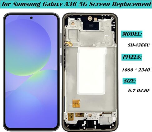 for Samsung Galaxy A36 5G Screen Replacement for Samsung Galaxy A366 LCD Screen Replacement Black with Frame for Samsung Galaxy A36 SM-A366U Display Touch Screen Assembly Repair Parts in Kuwait