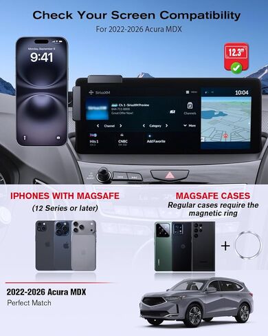 360° Adjustable Magnetic Phone Holder for Acura MDX 2022-2026 12.3 Inch, Screen-Friendly for Magnetic Car Dash Phone Holder in Kuwait