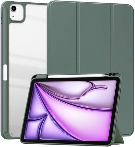 حافظة شفافة لجهاز iPad Air 13 بوصة (M4 2026/M3 2025/M2 2024)&iPad Pro 12.9 الجيل السادس/الخامس/الرابع/الثالث (2018-2022) مع حامل قلم رصاص، غطاء حامل ذكي ثلاثي الطي مغناطيسي للنوم التلقائي (أزرق فاتح) in Kuwait