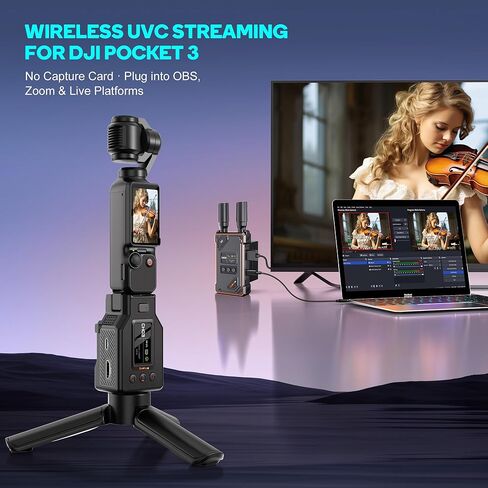 جهاز إرسال واستقبال HDMI لاسلكي لجيب DJI Osmo Pocket 3,1080P UVC&HDMI موسع HDMI لاسلكي لمحول OBS، زمن استجابة 1640 قدم 0.05 ثانية، شحن عكسي، HDMI إلى UVC، مجموعة منشئ المحتوى in Kuwait