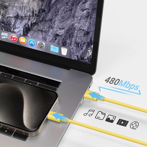 كابل Carplay للسيارة لهاتف iPhone 17 16 15 كابل USB إلى USB C [معتمد من Apple MFi] سلك USB C Carplay بطول 5.4FT، سلك شاحن iPhone 17، شاحن سيارة iPhone 16، كابل USB إلى النوع C كابل شحن السيارة (أصفر) in Kuwait