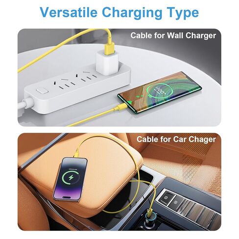 كابل Carplay للسيارة لهاتف iPhone 17 16 15 كابل USB إلى USB C [معتمد من Apple MFi] سلك USB C Carplay بطول 5.4FT، سلك شاحن iPhone 17، شاحن سيارة iPhone 16، كابل USB إلى النوع C كابل شحن السيارة (أصفر) in Kuwait