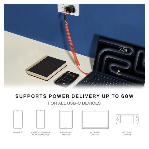 Native Union USB-C Pop Cable - Coiled Extendable – 4ft Recommended Length – Ultra-Strong Charging Cable Compatible with iPhone Air, 17e, 17 Pro Max, iPad Pro M5, Galaxy S26, Fold 7 (Sandstone) in Kuwait