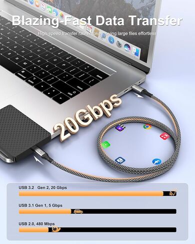 كابل عرض شاشة Bkduice USB C بطول 3 أقدام، كابل فيديو 4K USB C 3.2 Gen 2x2، نقل بيانات عالي السرعة 20 جيجابت في الثانية، شحن سريع 240 وات PD متوافق مع iPhone 17/16، MacBook، CarPlay، شاشة محمولة in Kuwait