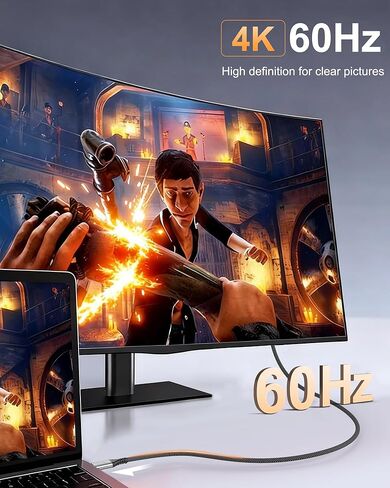 كابل عرض شاشة Bkduice USB C بطول 3 أقدام، كابل فيديو 4K USB C 3.2 Gen 2x2، نقل بيانات عالي السرعة 20 جيجابت في الثانية، شحن سريع 240 وات PD متوافق مع iPhone 17/16، MacBook، CarPlay، شاشة محمولة in Kuwait