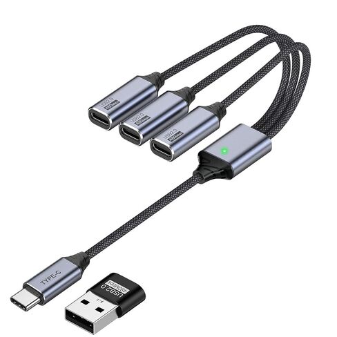 weishan USB C Splitter 1 in 3 Out Cable - 10-Inch Short USB-C Female to 3 Type-C Male Cord with USB Adapter, Charging and Data Transfer for PC Flash Drive Keyboard Mouse in Kuwait